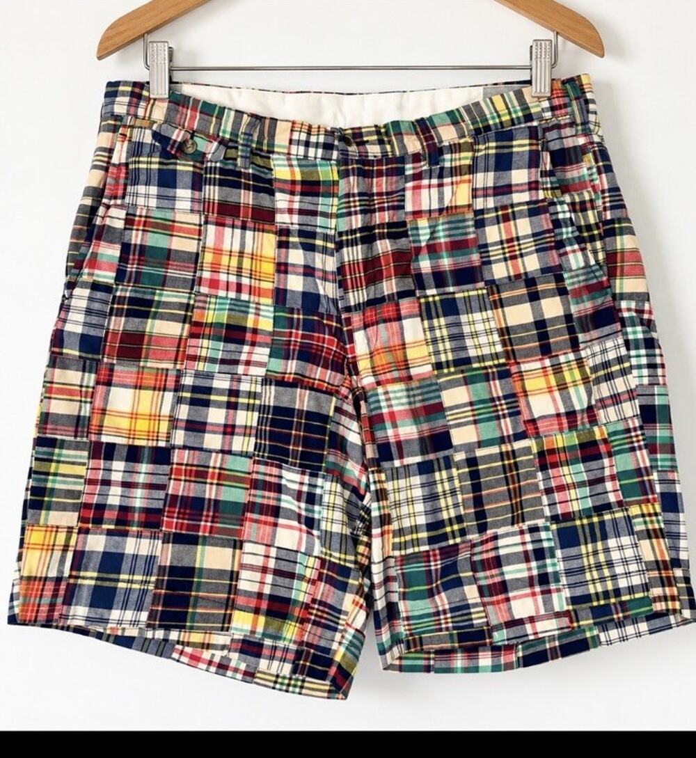 Polo Ralph Lauren Shorts Mens 38 Straight Fit Patchwork Madras Plaid 100% Cotton